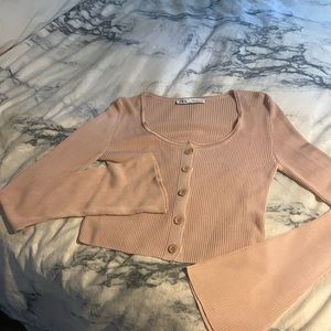 Zara Ribbed Dusty Rose Crop Cardigan
